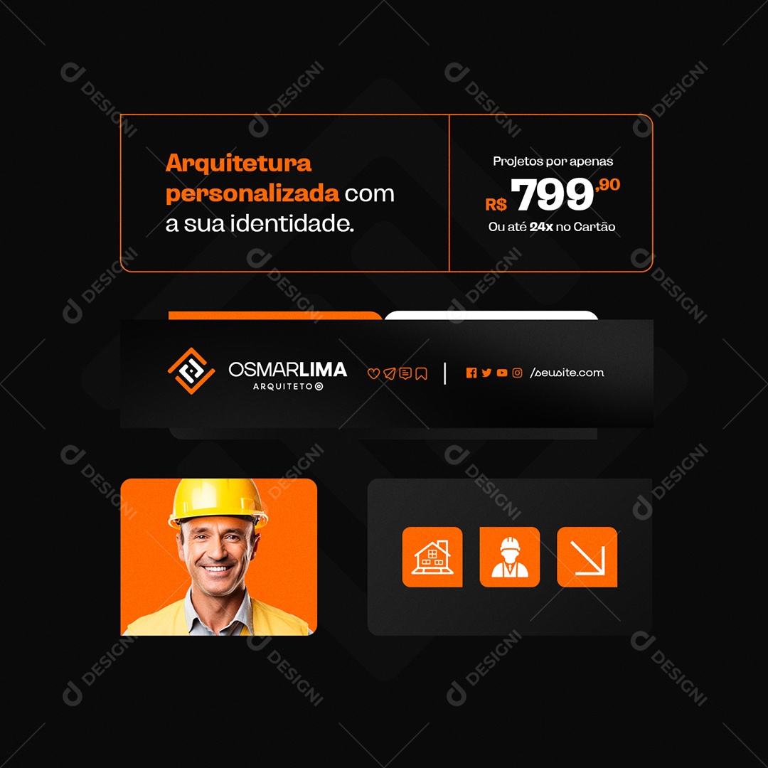 Arquiteto Arquitetura Personalizada com a Sua Identidade Social Media PSD Editável
