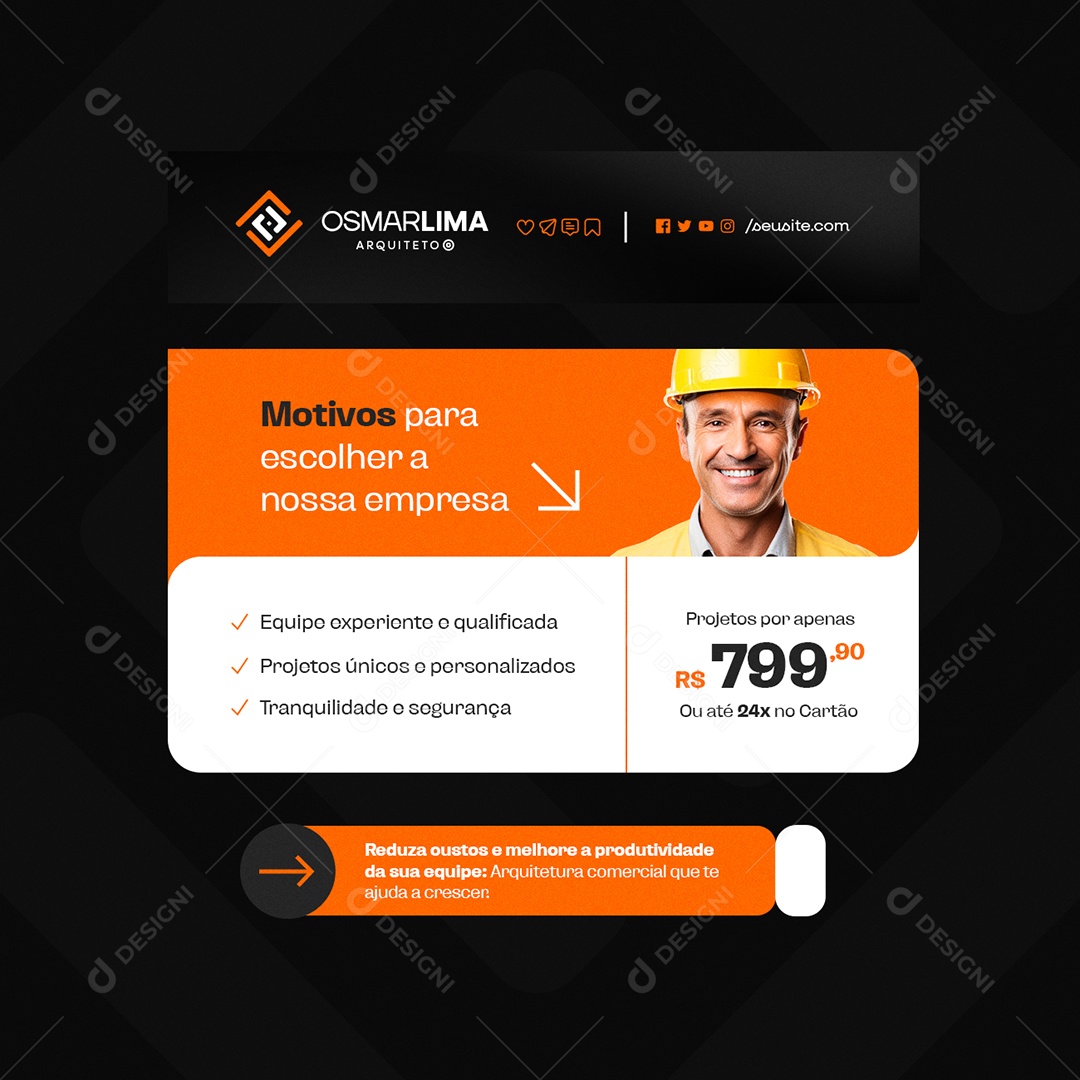 Arquiteto Motivos para Escolher a Nossa Empresa Social Media PSD Editável