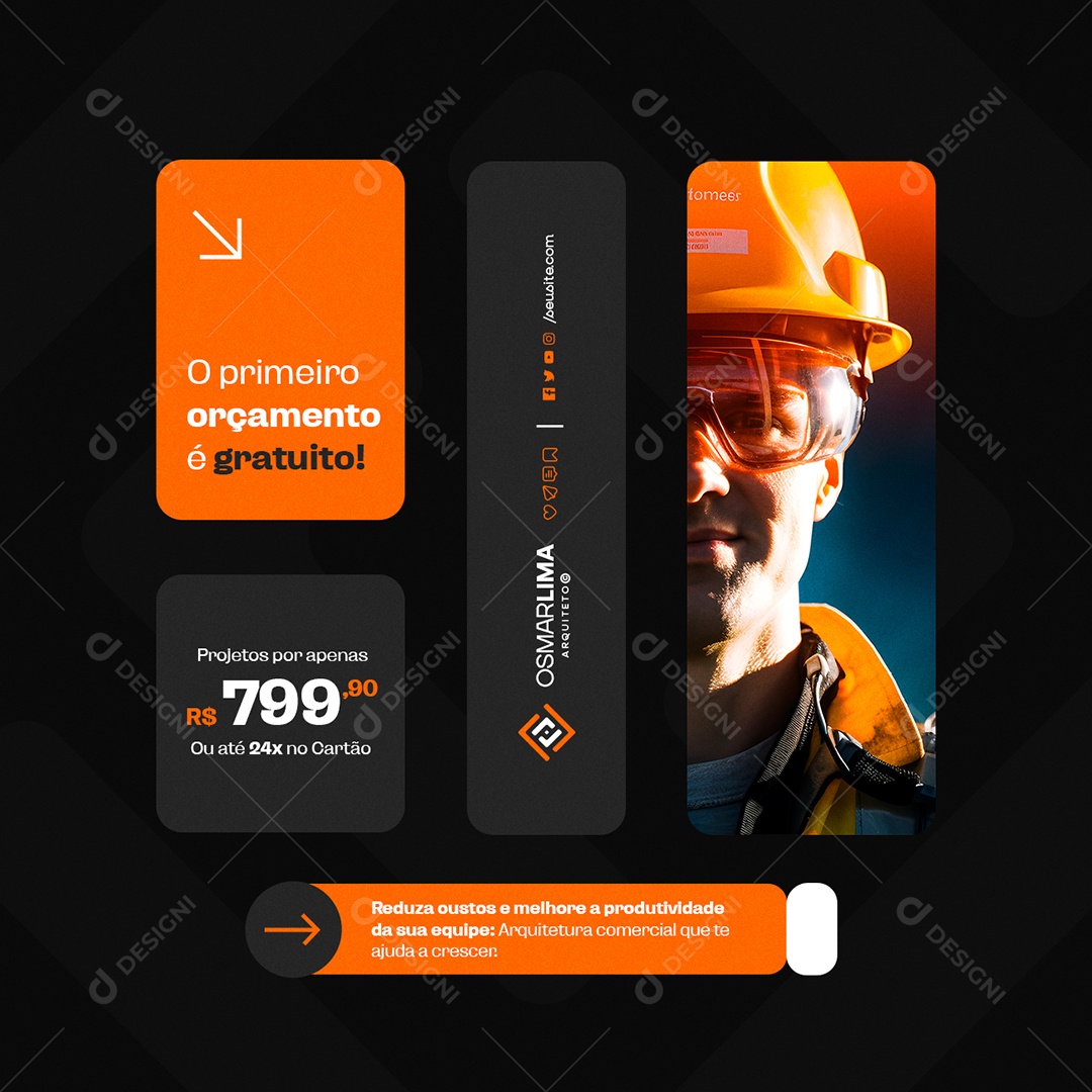 Arquiteto O Primeiro Orçamento é Gratuito Projetos Social Media PSD Editável