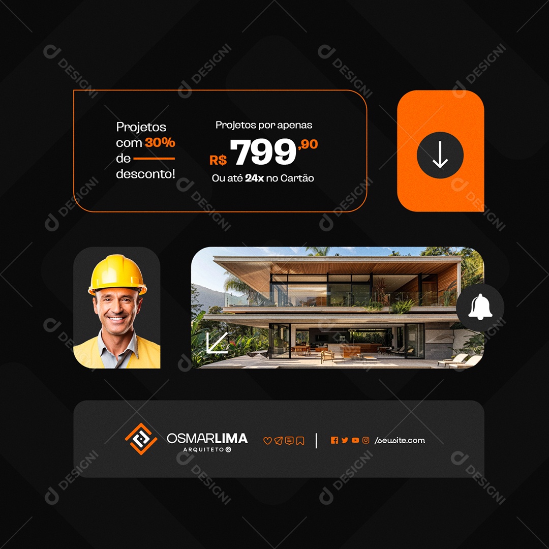 Arquiteto Projetos com 30% de Desconto Social Media PSD Editável