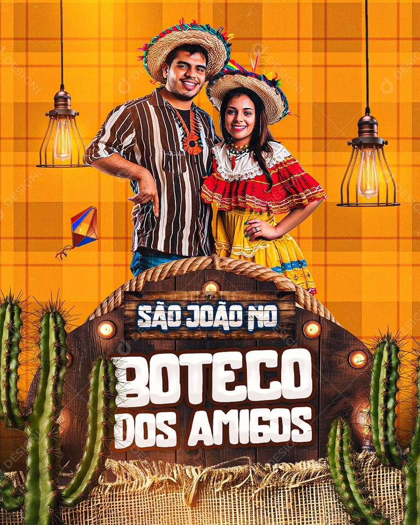 Flyer São João no Boteco Dos Amigos Social Media PSD Editável