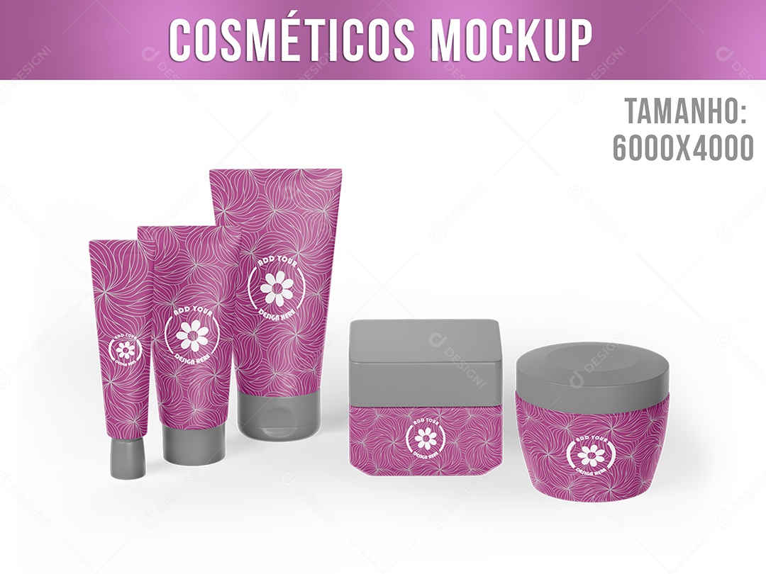 Kit de Cosméticos Mockup Creme Rosto Corpo Limpeza Hidratação Saúde Pele PSD