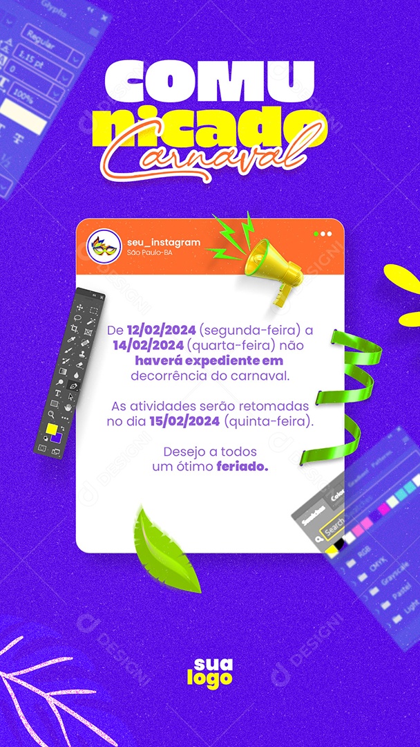 Story Carnaval Comunicado Social Media PSD Editável