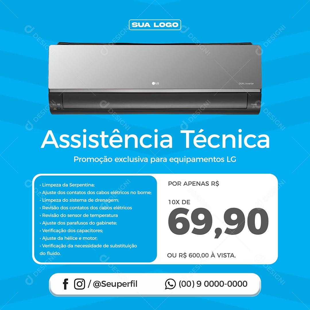 Ar Condicionado Assistência Técnica Social Media PSD Editável