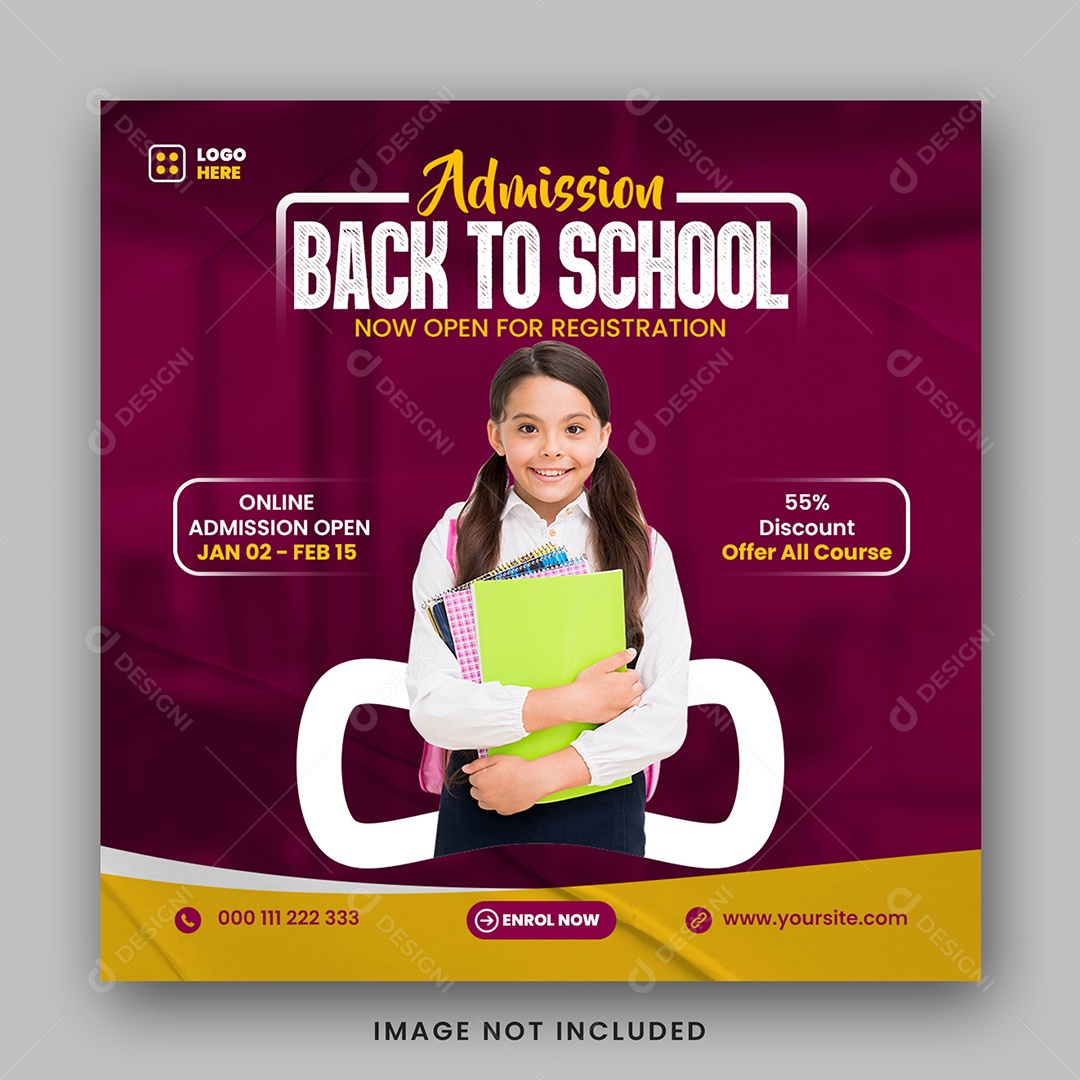 Escola de Admissão Volta às Aulas Social Media PSD Editável