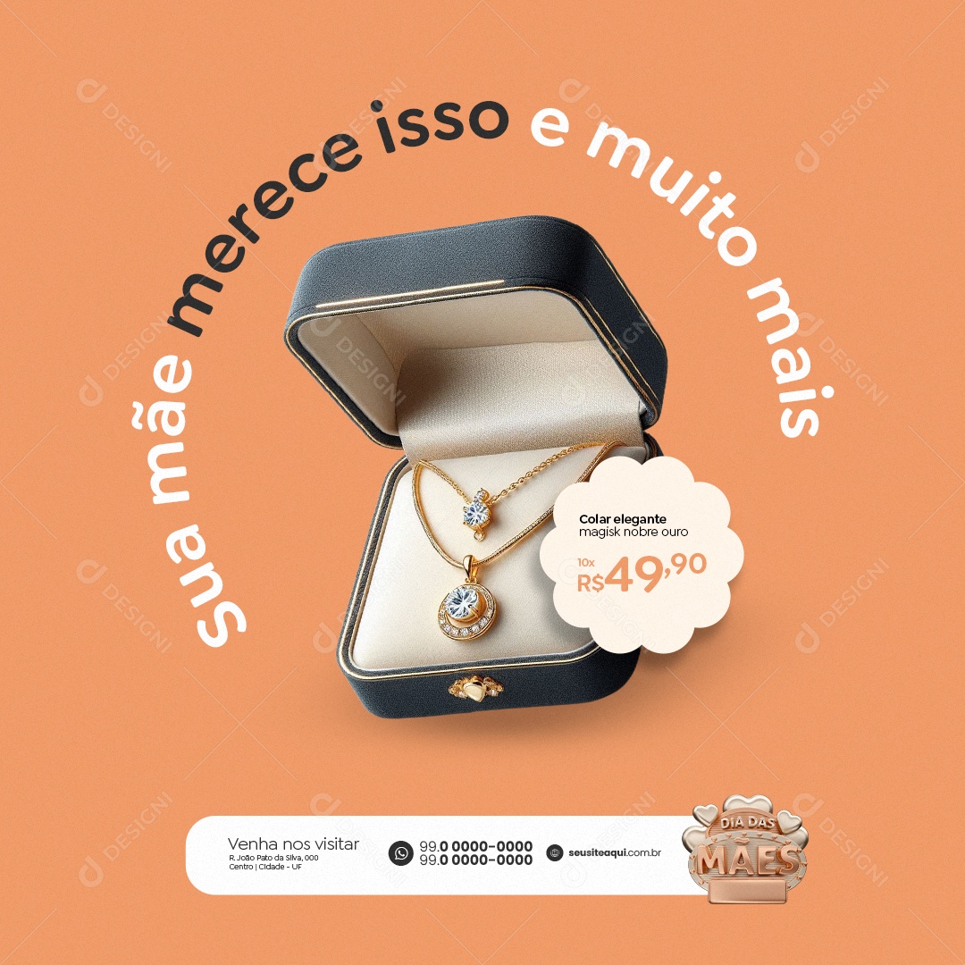 Joalheria Dia das Mães Colar Elegante Magisk Sua Mãe Merece Social Media PSD Editável