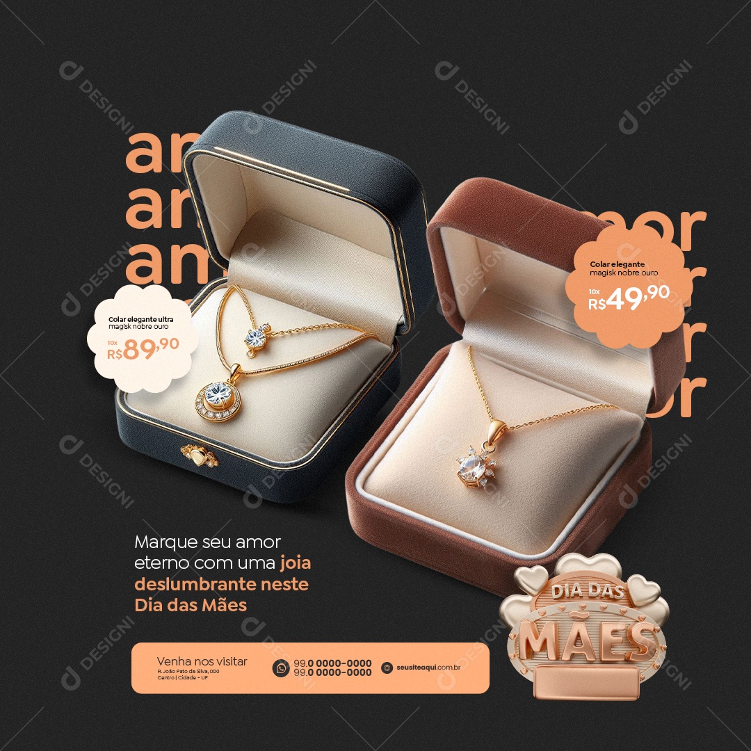 Joalheria Dia das Mães Colar Elegante Marque seu Amor Social Media PSD Editável