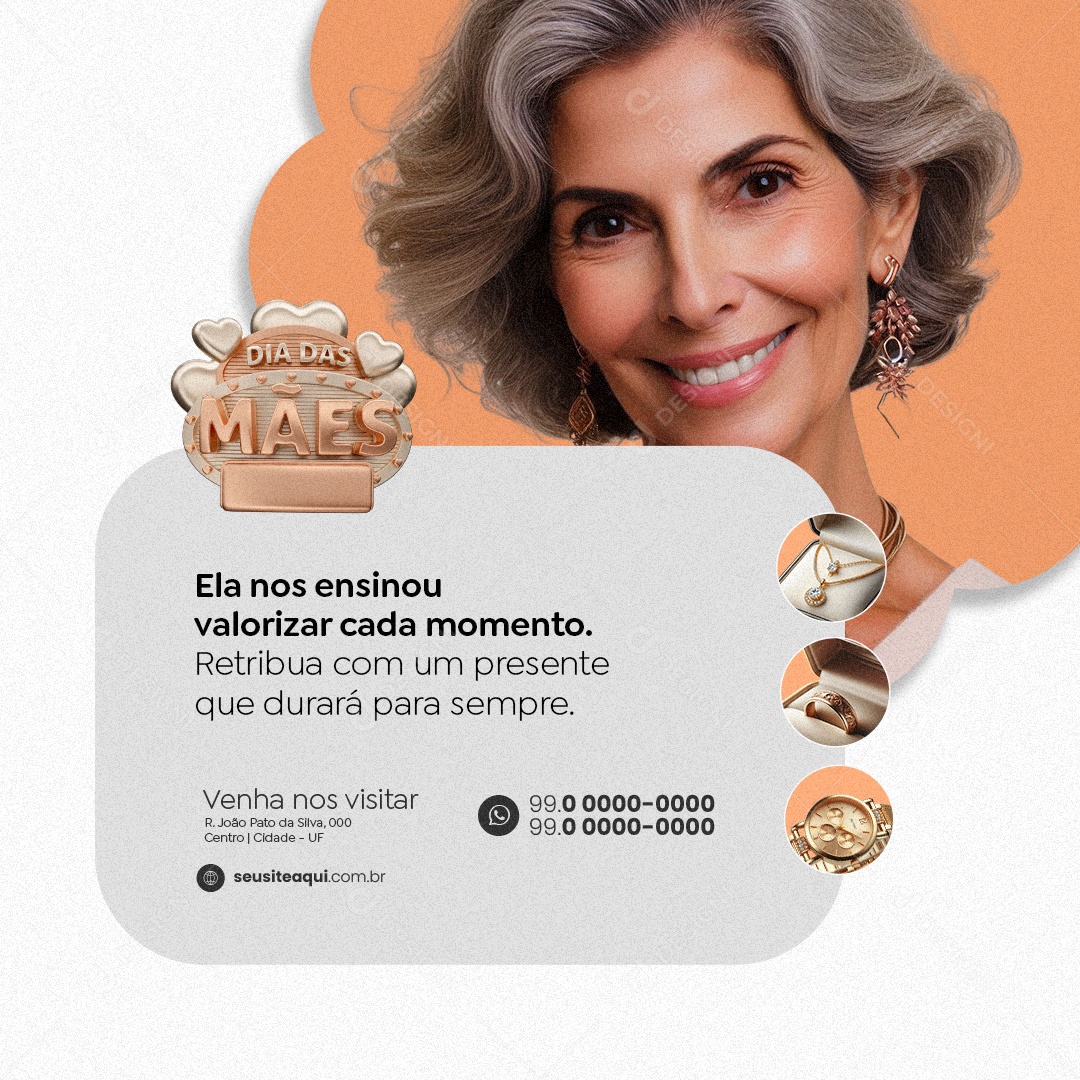Joalheria Dia das Mães Colar Aliança Relógio Social Media PSD Editável