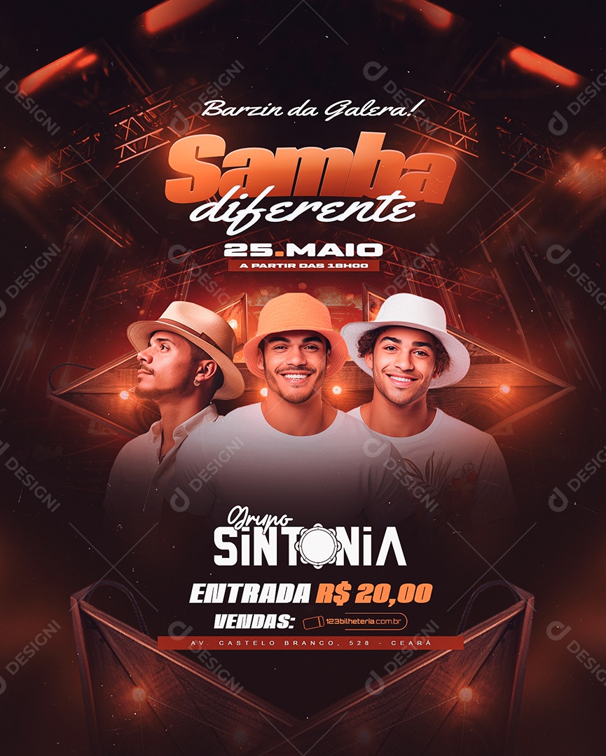 Flyer Barzin da Galera Samba Diferente Grupo Sintonia Social Media PSD Editável