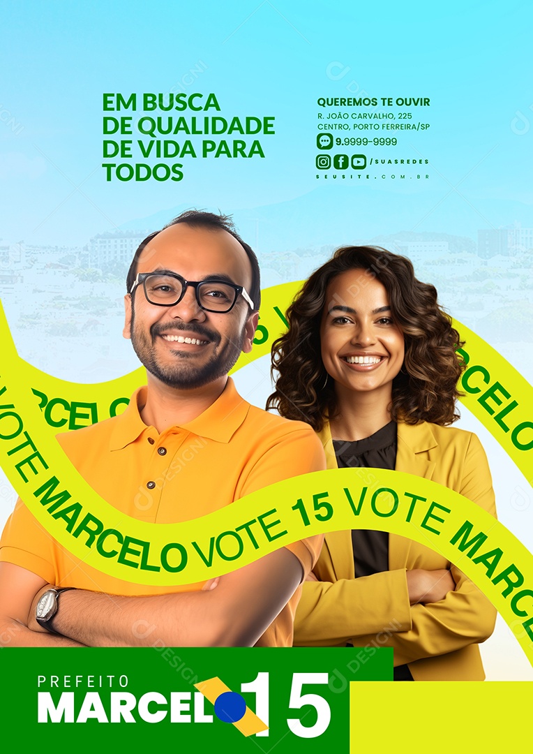 Política Prefeito Marcelo Flyer Em Busca de Qualidade Social Media PSD Editável