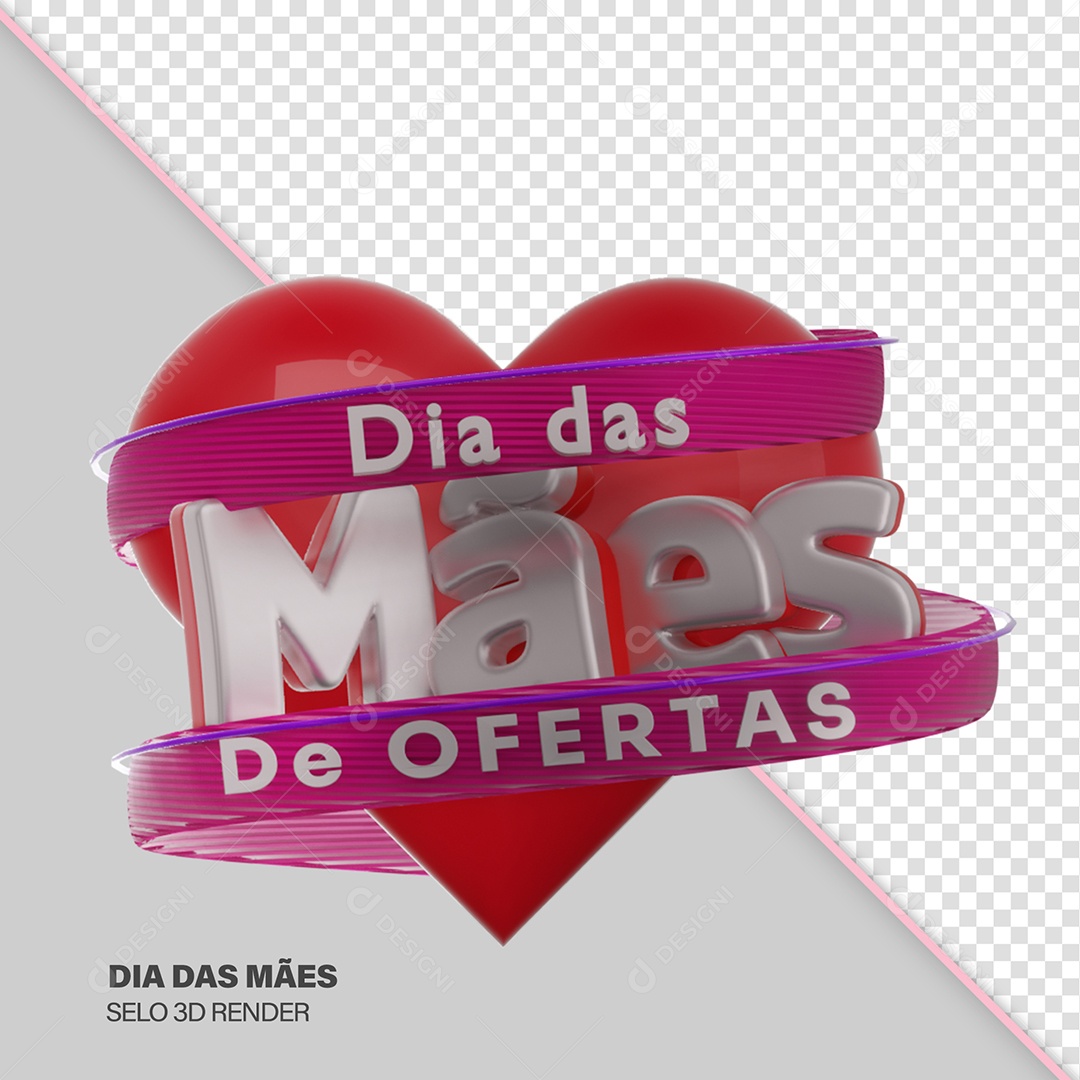 Dia das Mães de Ofertas Selo 3D para Composição PSD