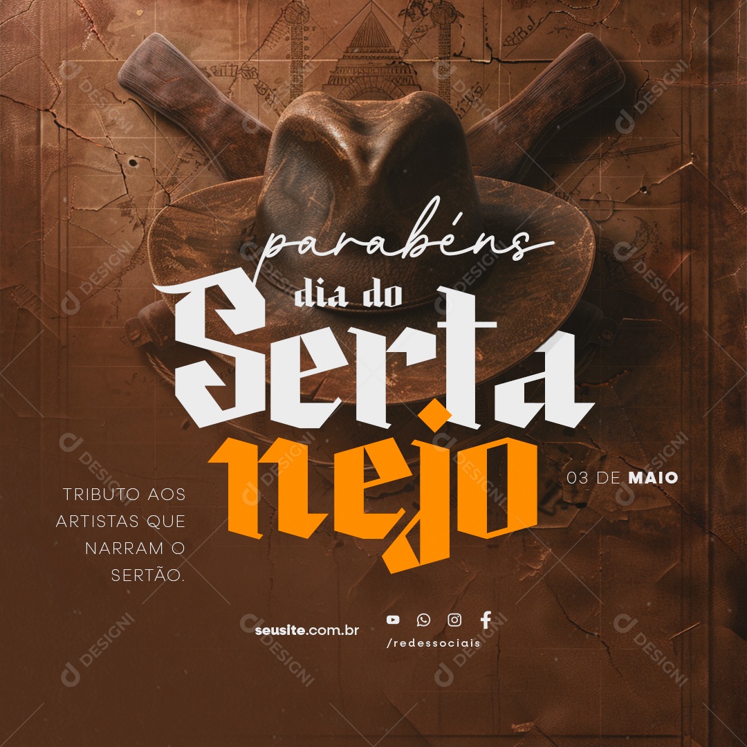 Dia do Sertanejo 03 de Maio Parabéns Social Media PSD Editável