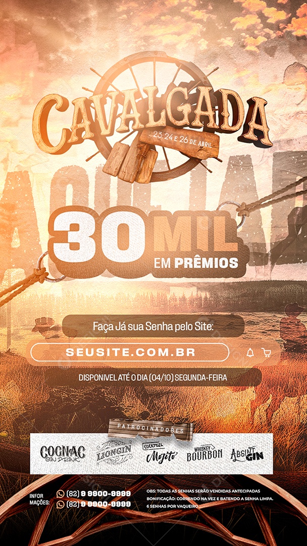 Story Vaquejada Cavalgada Trinta Mil em Prêmios Faça Já sua Senha Social Media PSD Editável