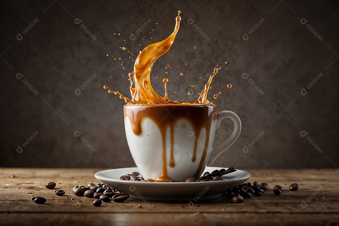 Xícara de café com splash gerada com IA