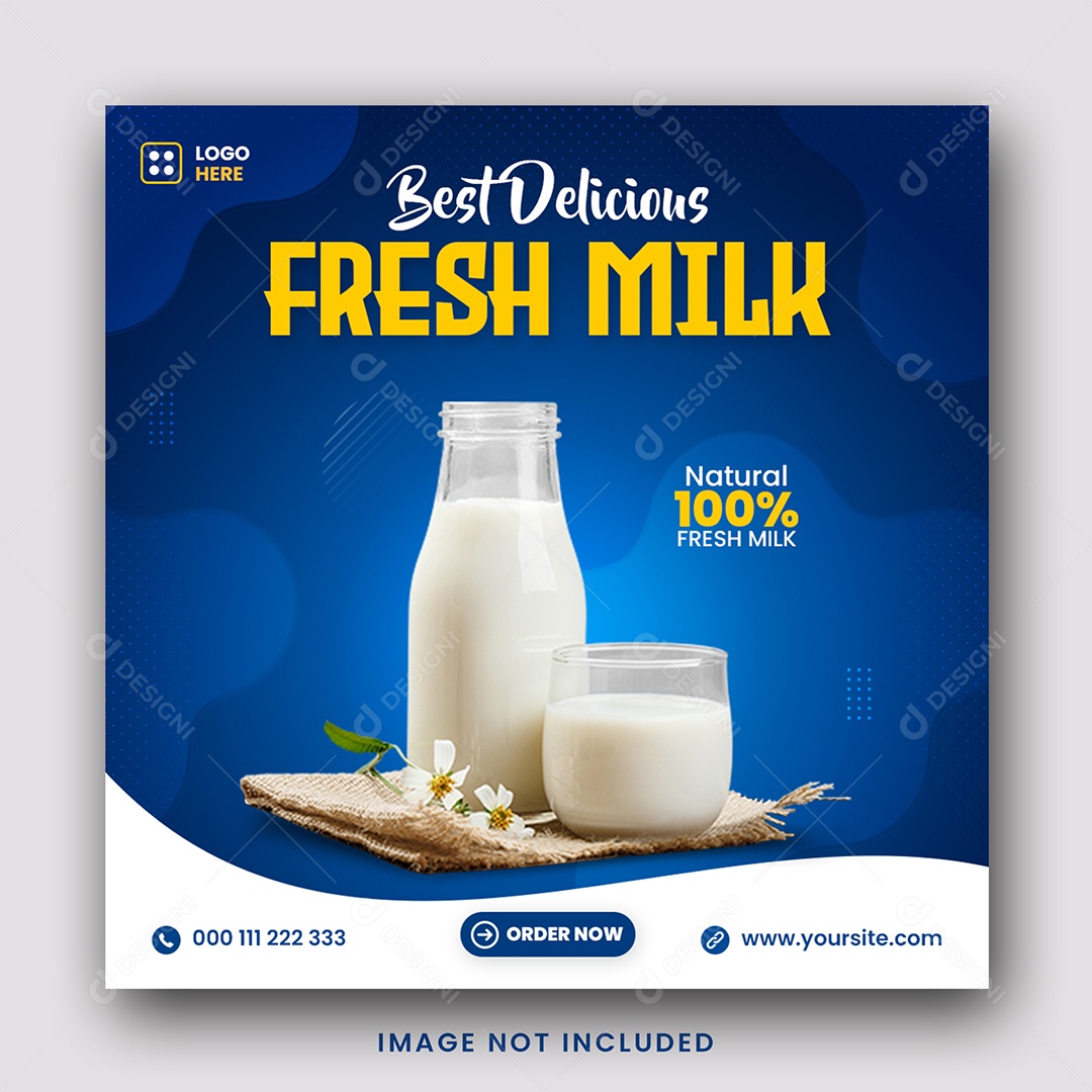 Supermercado Melhor Leite Fresco Delicioso Social Media PSD Editável