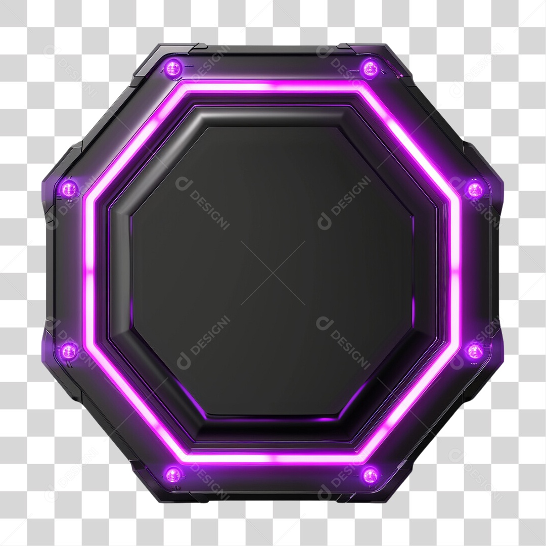 Elemento 3D Placa Redonda Neon PNG Transparente