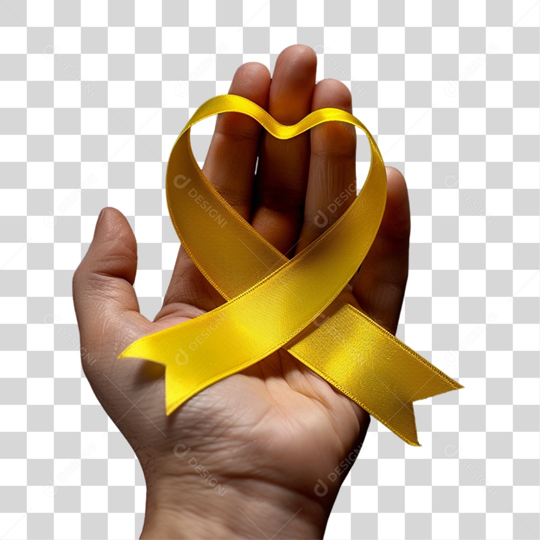 Mão com Fita Amarela PNG Transparente