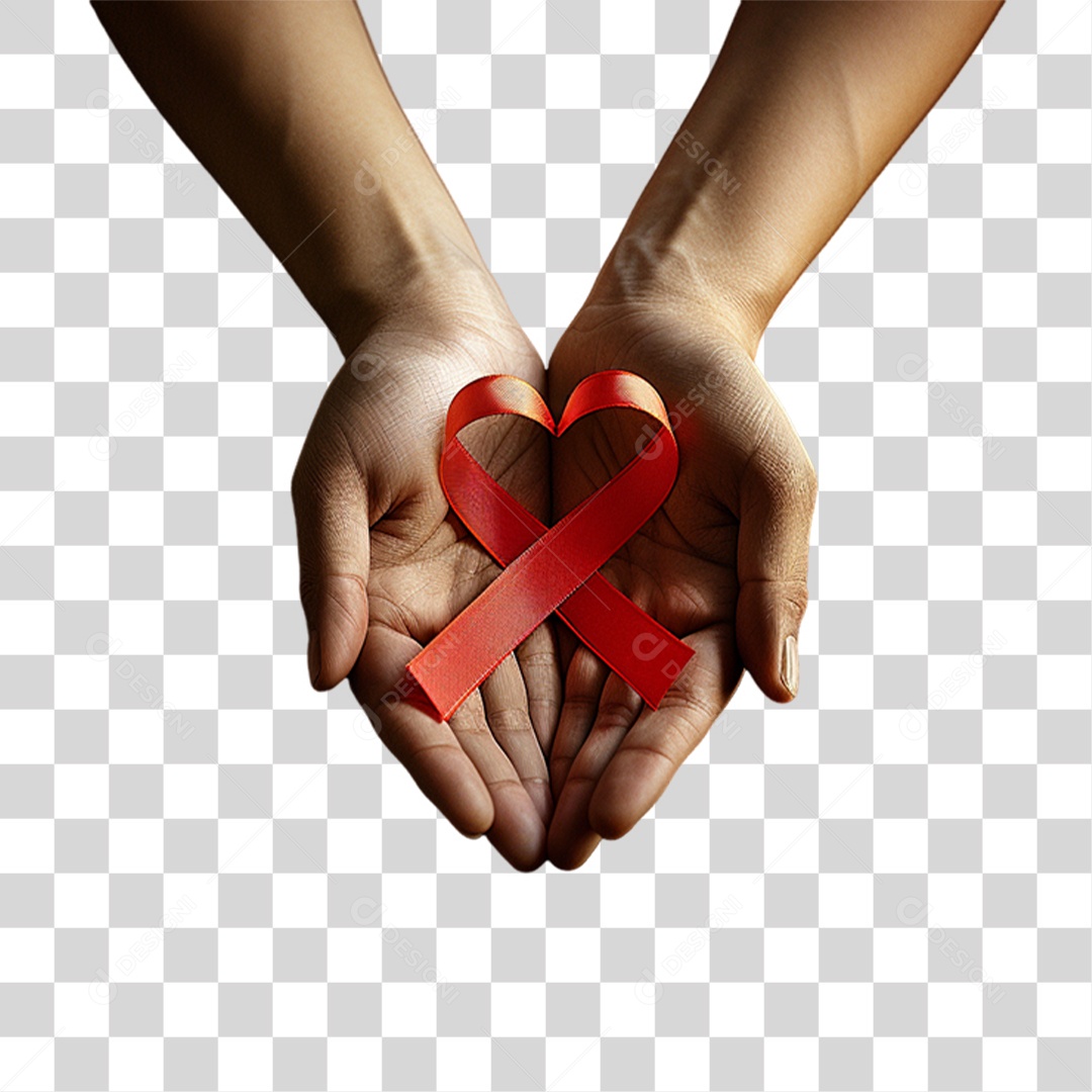 Mão com Fita Vermelha PNG Transparente