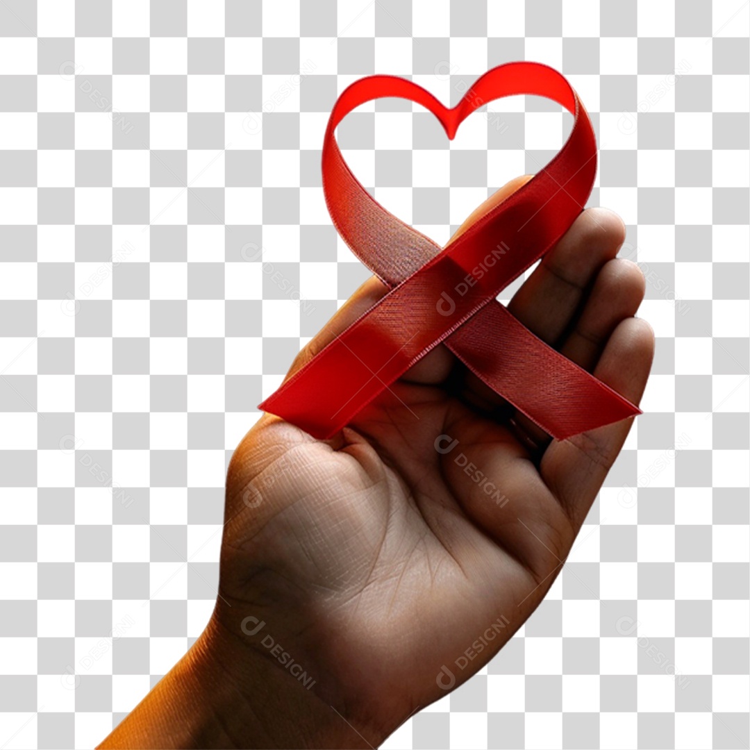 Mão com Fita Vermelha PNG Transparente