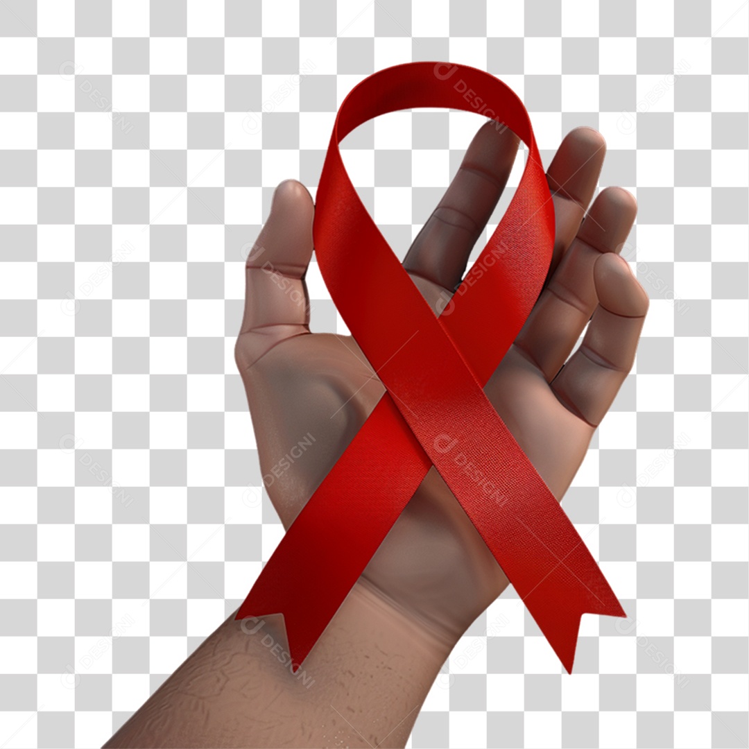 Mão com Fita Vermelha PNG Transparente