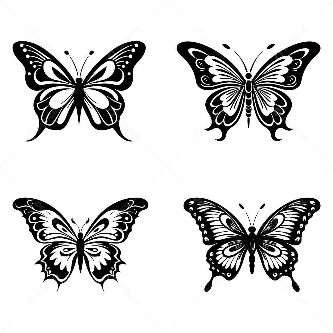 Conjunto de Ícones de Borboleta Ilustração Vetor EPS