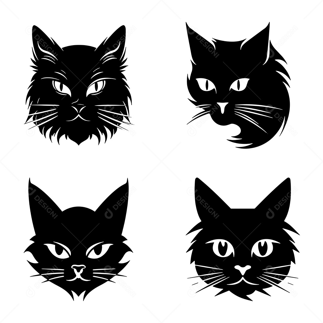 Conjunto de Ícones de Gato Ilustração Vetor EPS