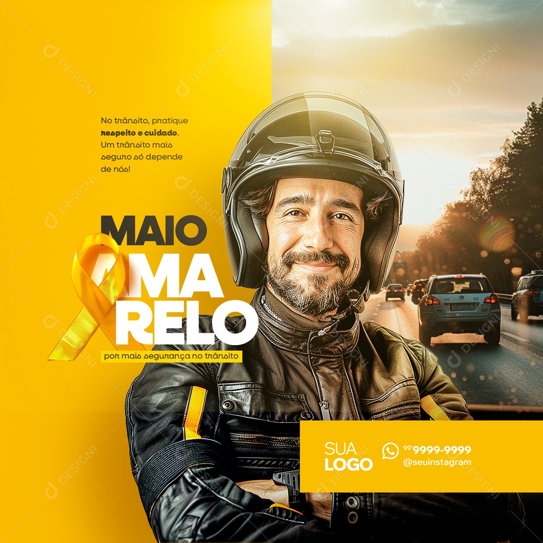 Maio Amarelo no Trânsito Pratique Respeito e Cuidado Social Media PSD Editável