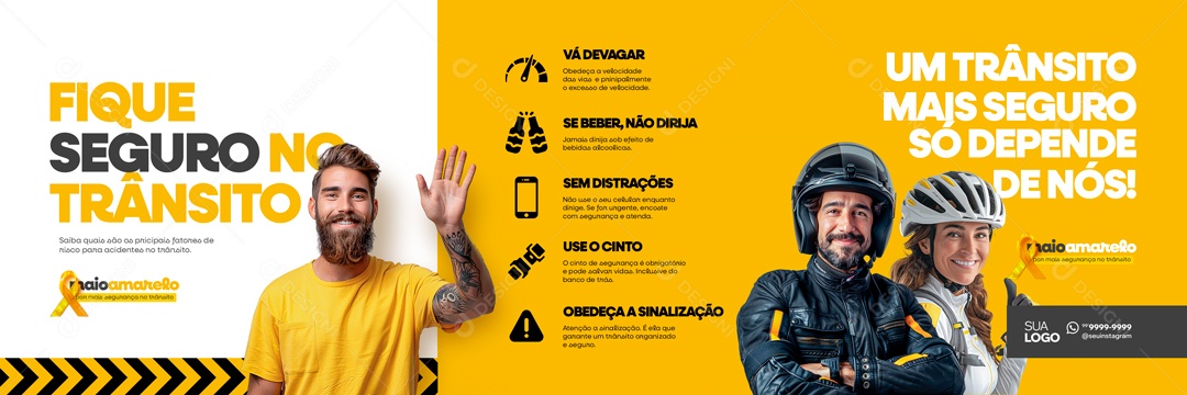 Carrossel Maio Amarelo Fique Seguro no Trânsito Social Media PSD Editável