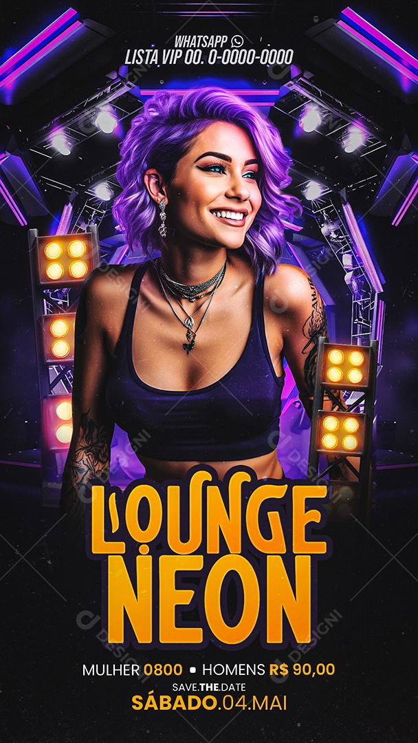 Story Flyer Lounge Neon Social Media PSD Editável