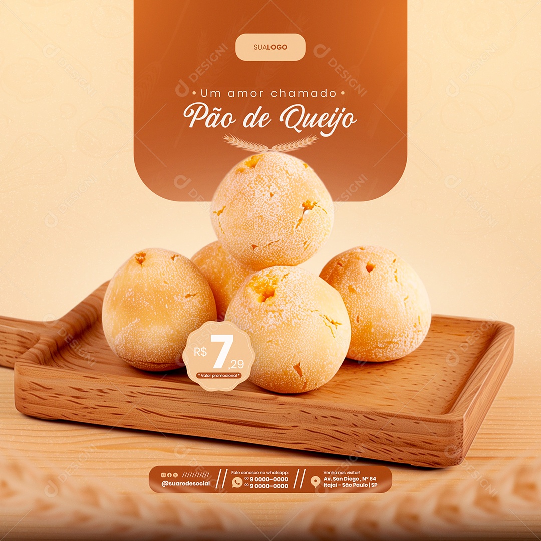 Feed Um Amor Chamado Pão de Queijo Social Media PSD Editável