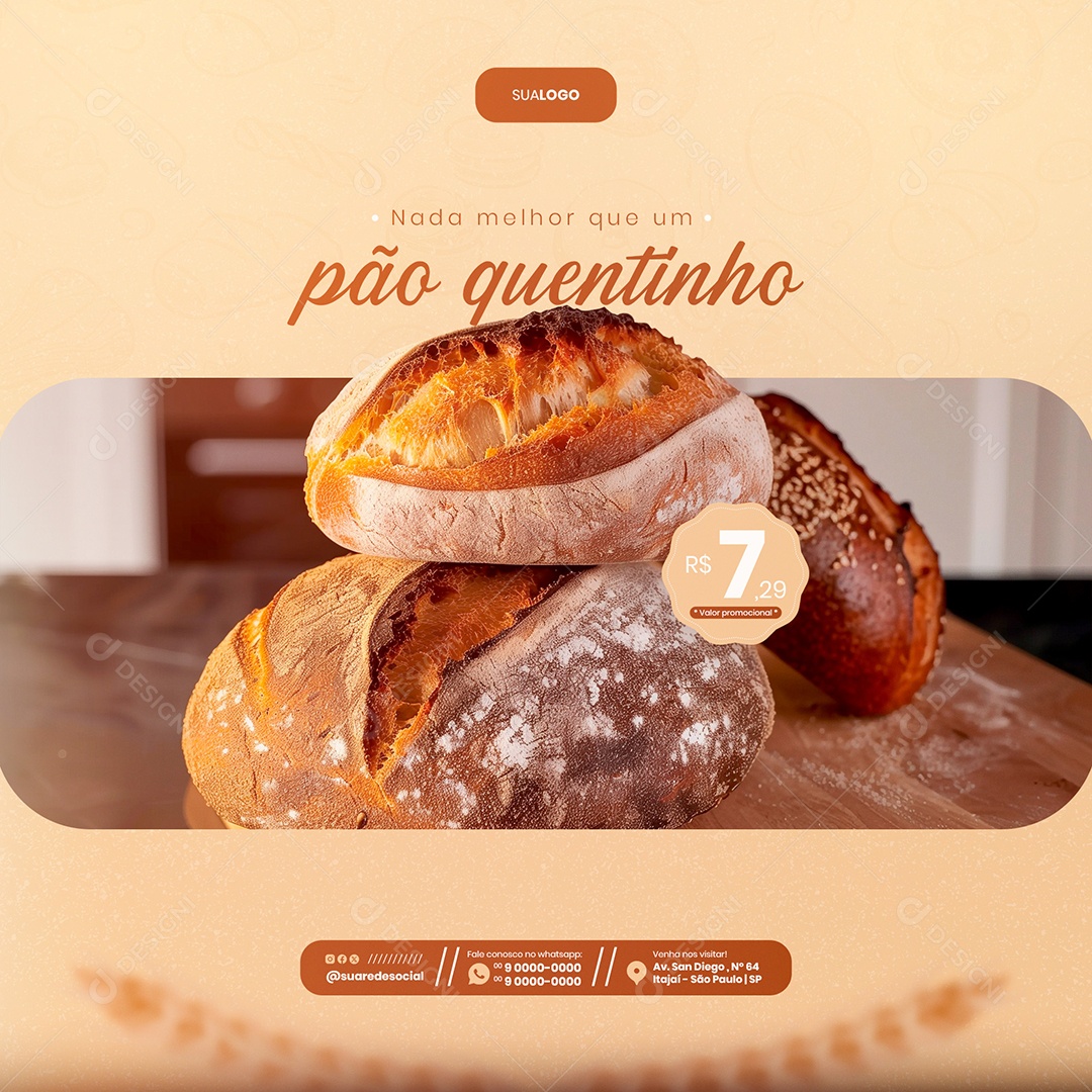 Feed Nada Melhor que um Pão Quentinho Social Media PSD Editável