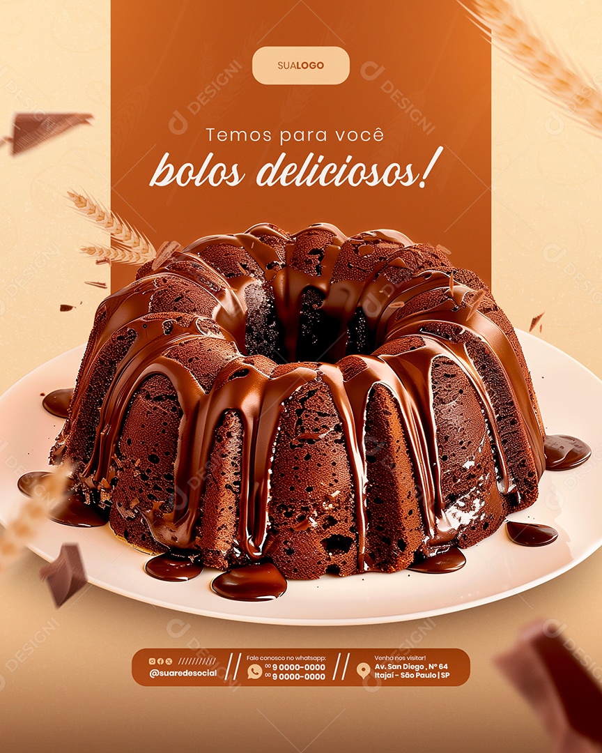 Temos para Você Bolos Deliciosos Social Media PSD Editável