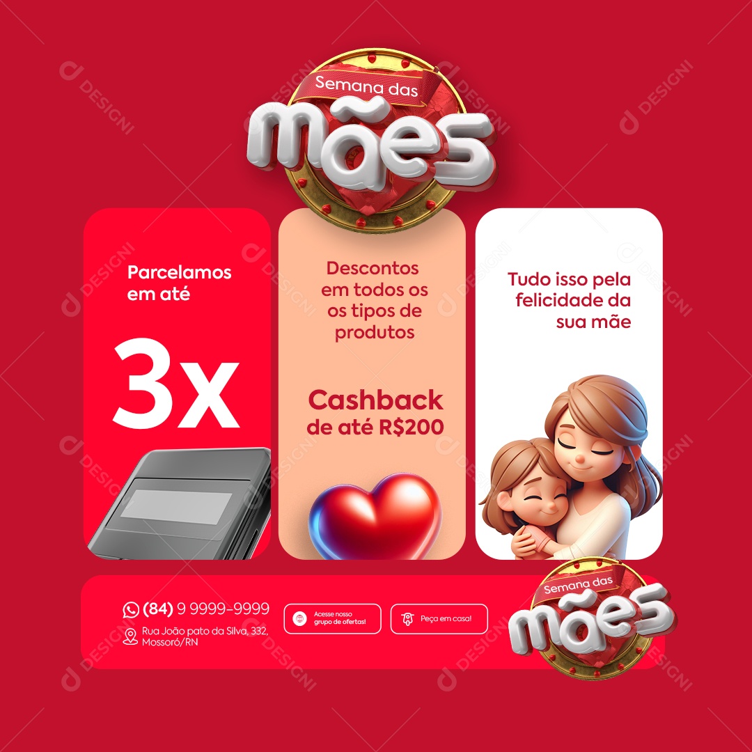 Semana das Mães Supermercado Descontos Cashback Parcelamos Social Media PSD Editável
