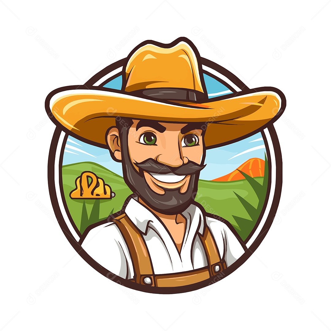 Agricultor Mascote Ilustração Vetor EPS