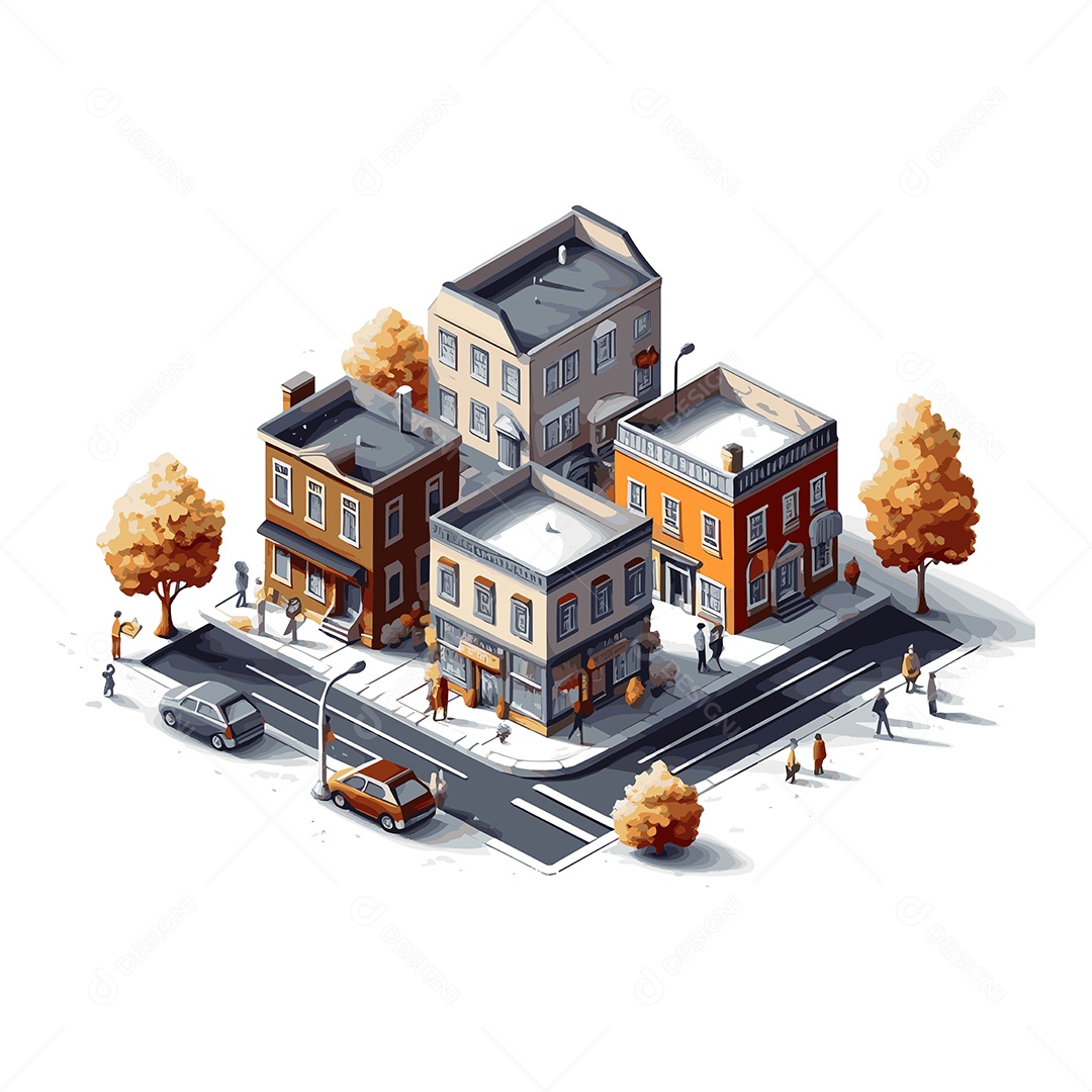 Modelo de Cidade 3D Ilustração Vetor EPS