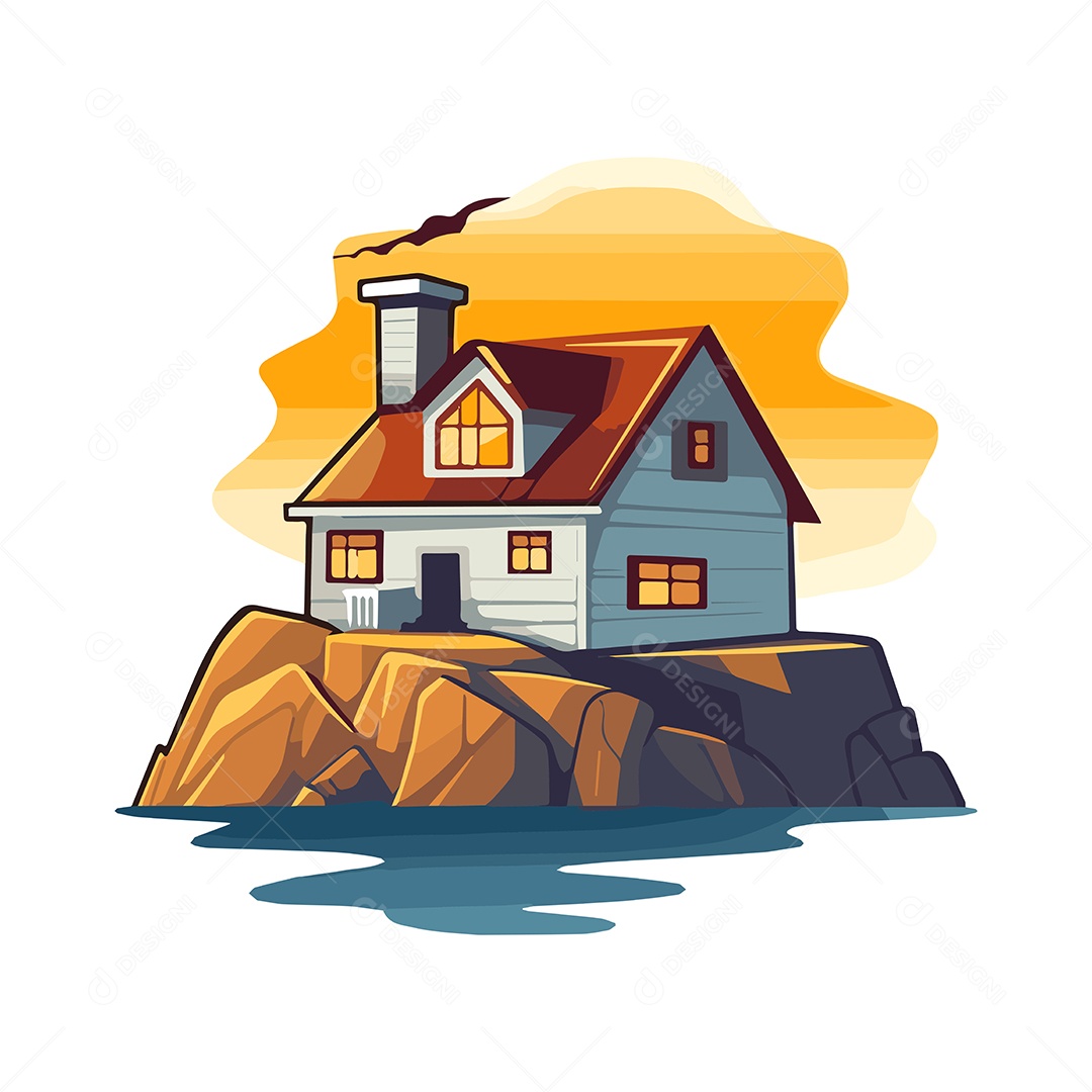 Casa com Por do Sol Ilustração Vetor EPS