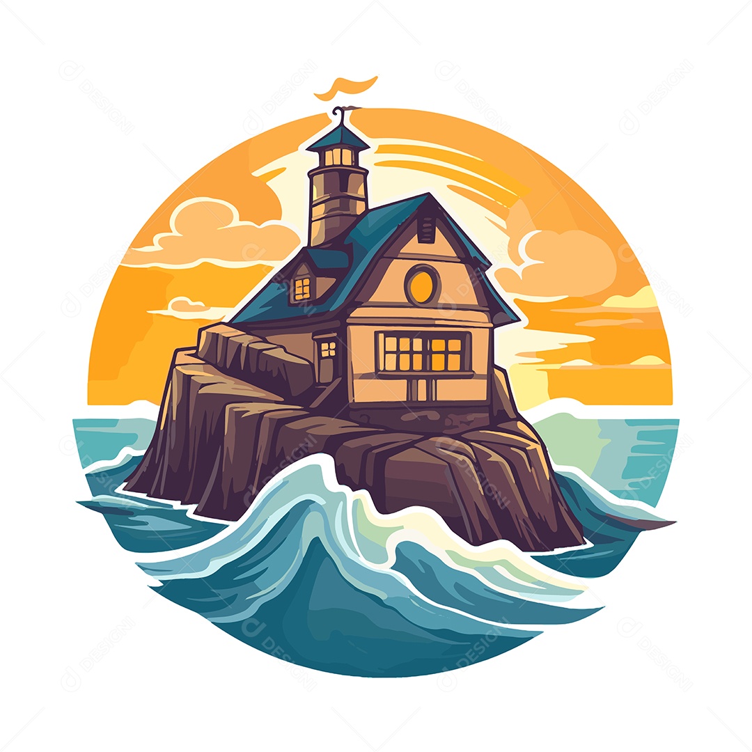 Casa com Por do Sol Ilustração Vetor EPS