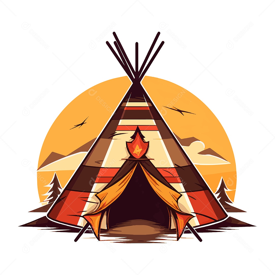 Acampamento Indígena Ilustração Vetor EPS
