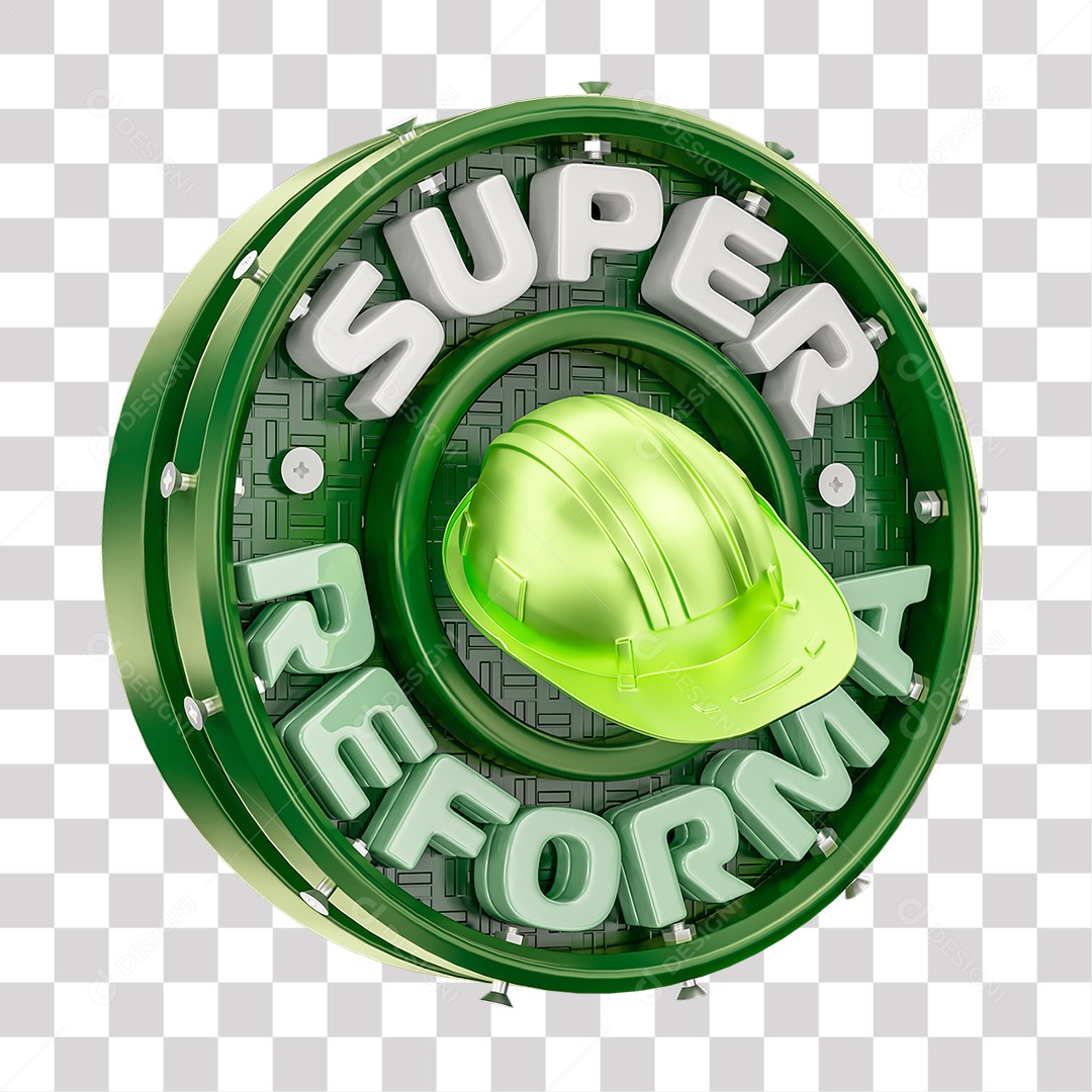 Super Reforma Selo 3D Verde e Branco para Composição PNG Transparente