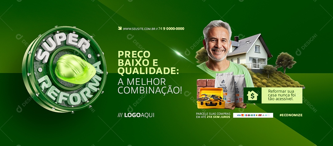 Banner Super Reforma Materiais de Construção Cimento Tijolos Social Media PSD Editável