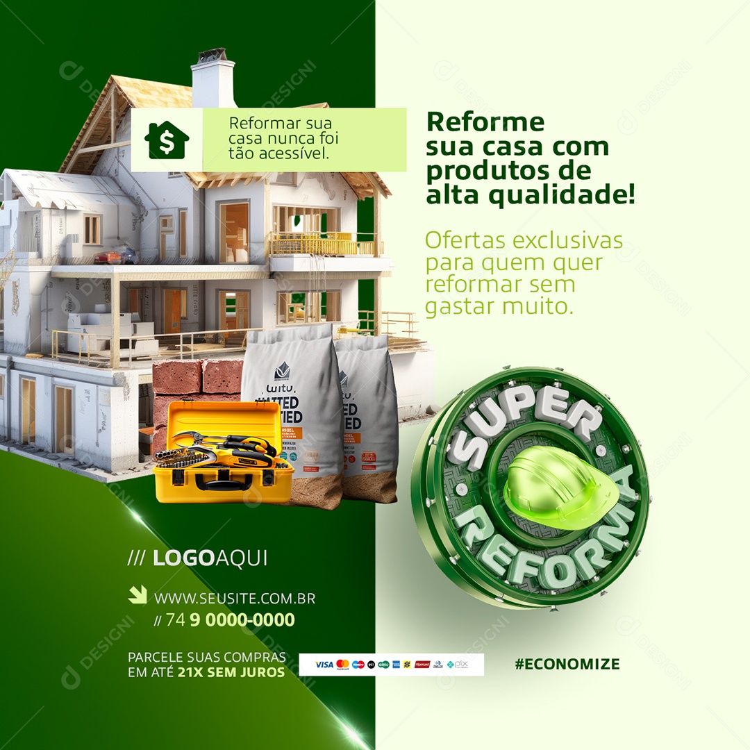 Super Reforma Materiais de Construção Cimento Caixa de Ferramentas Social Media PSD Editável