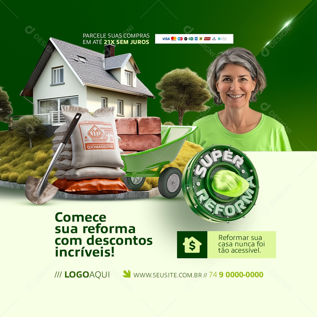 Super Reforma Materiais de Construção Parcele suas Compras Social Media PSD Editável