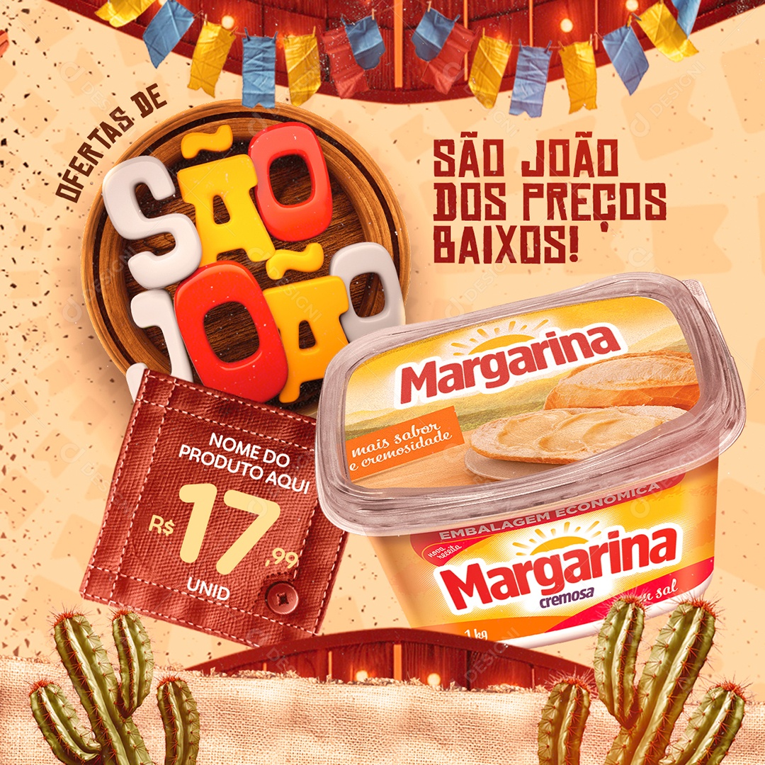 Ofertas de São João Supermercado Margarina Social Media PSD Editável