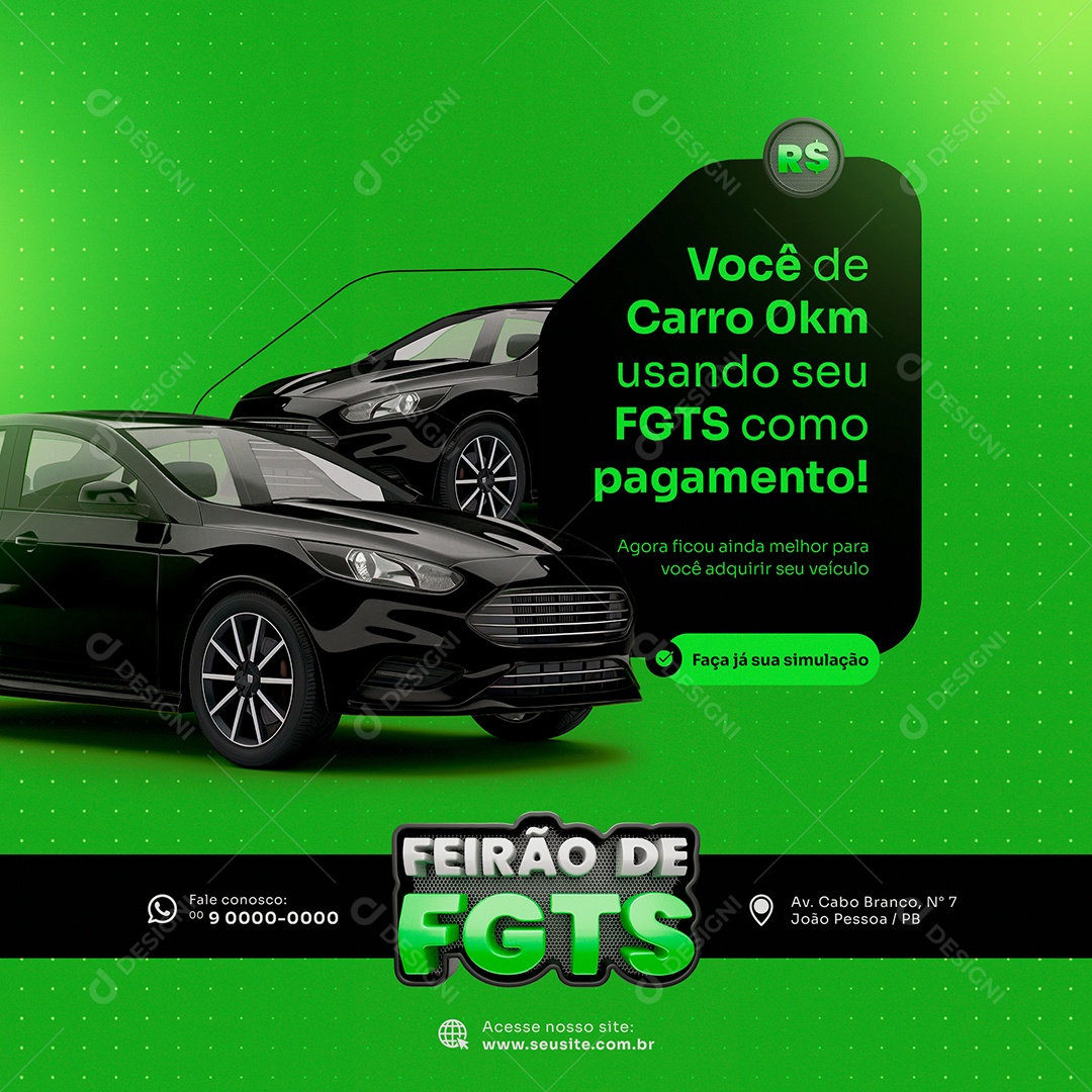 Feed Você de Carro O km Usando seu FGTS como Pagamento Social Media PSD Editável