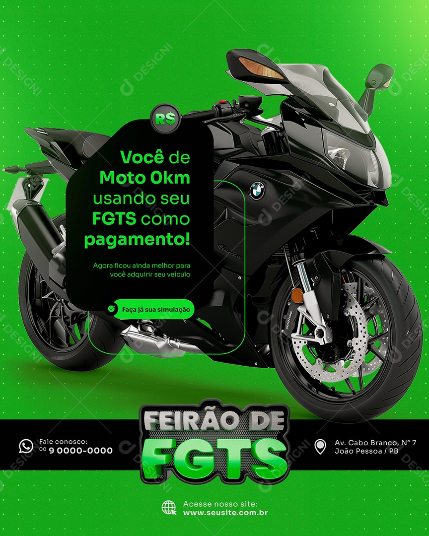 Você de Moto O km Usando seu FGTS como Pagamento Social Media PSD Editável