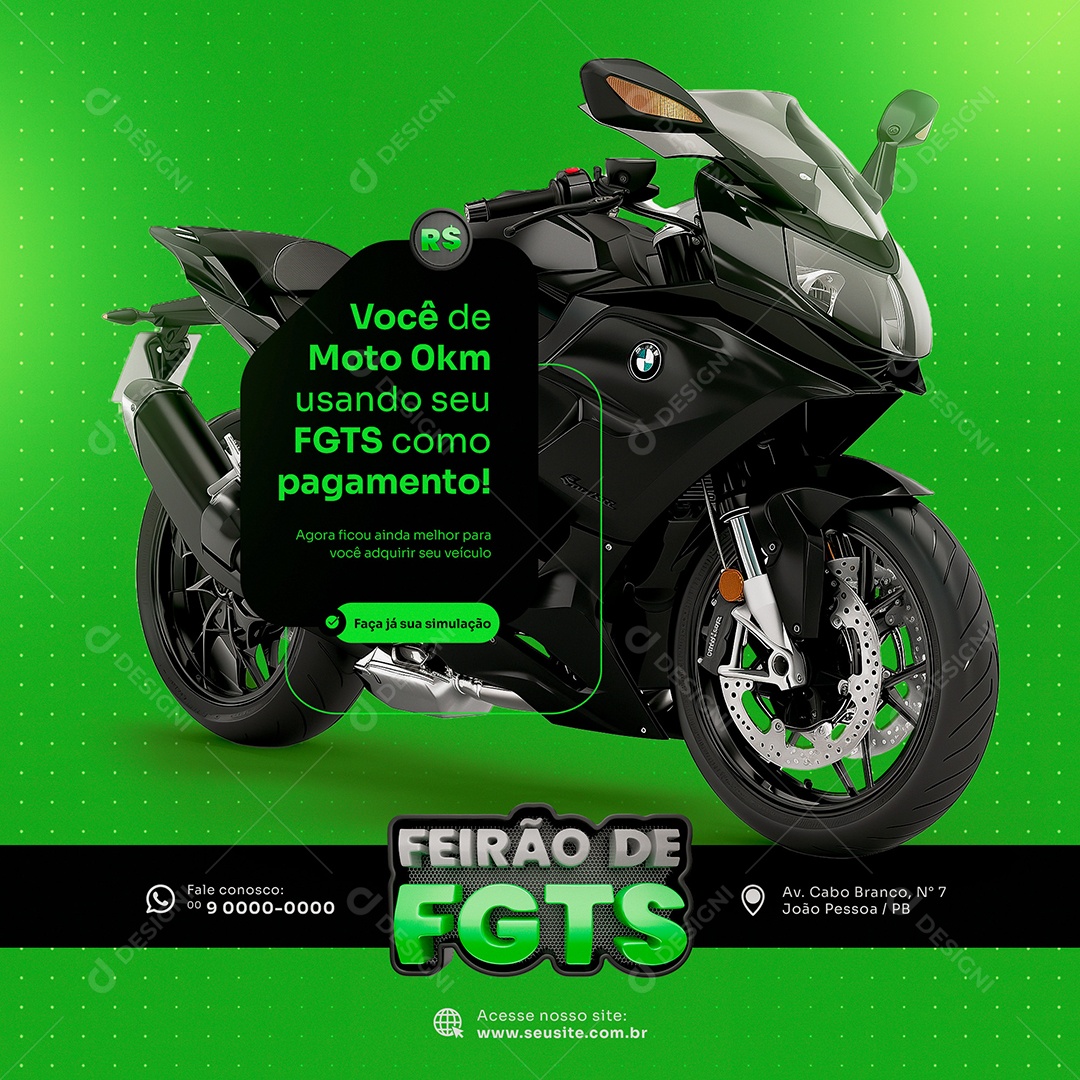 Feed Você de Moto O km Usando seu FGTS como Pagamento Social Media PSD Editável