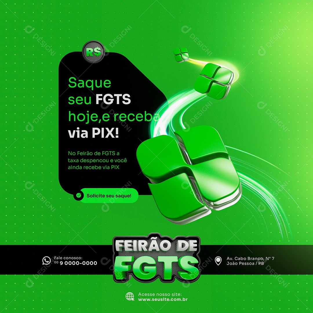 Feed Saque seu FGTS  Hoje e Receba Via Pix Social Media PSD Editável