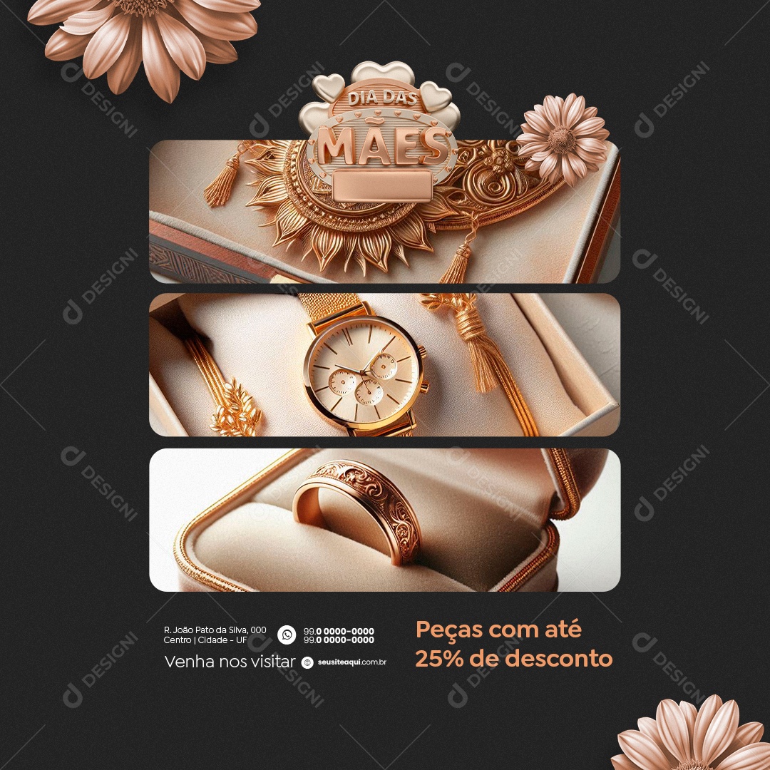 Joalheria Dia das Mães Relógio de Pulso Feminino Aliança Social Media PSD Editável