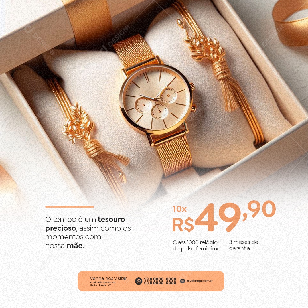 Joalheria Dia das Mães Relógio de Pulso Feminino Social Media PSD Editável