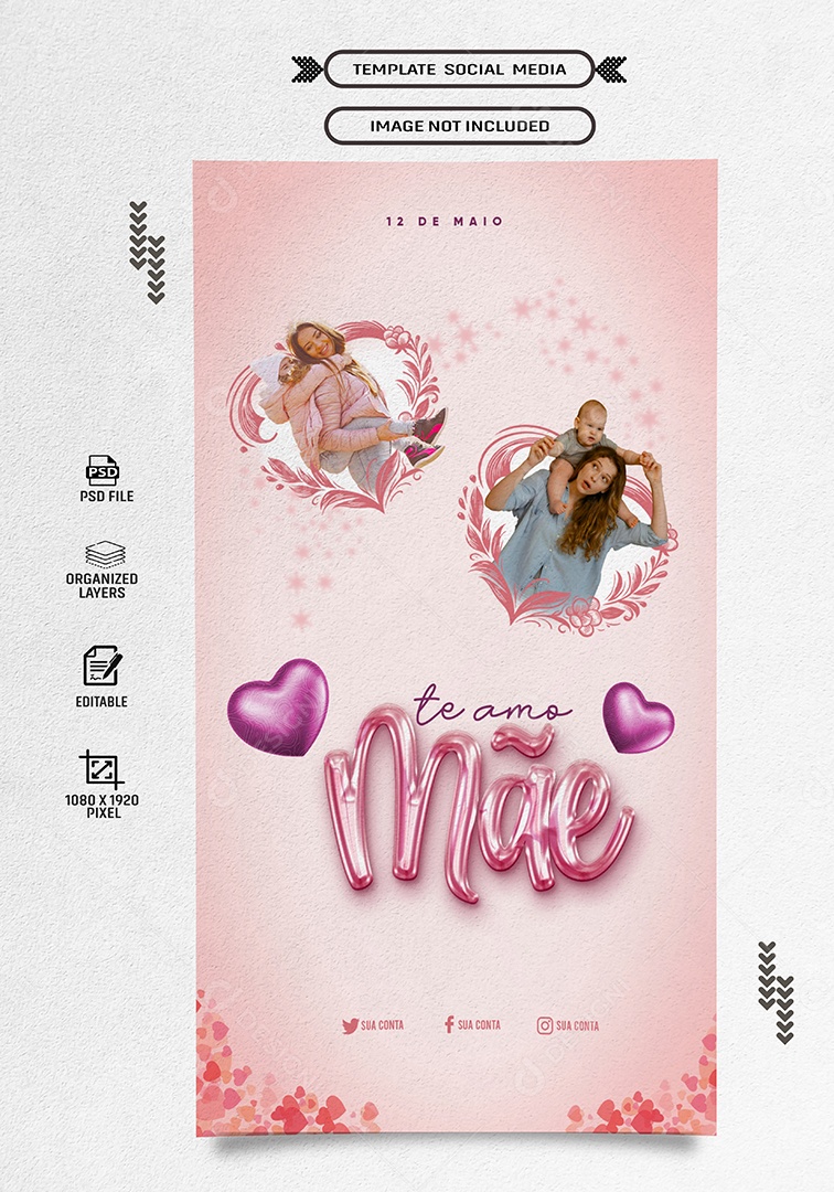 Story Te Amo Mãe 12 de Maio Social Media PSD Editável